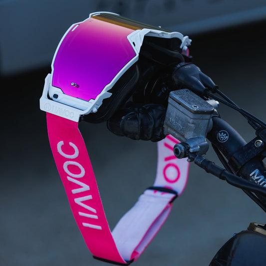 Flamingo Helios Goggles | Havoc Pink Crystal HD and White | Off-Road and Motocross Riders