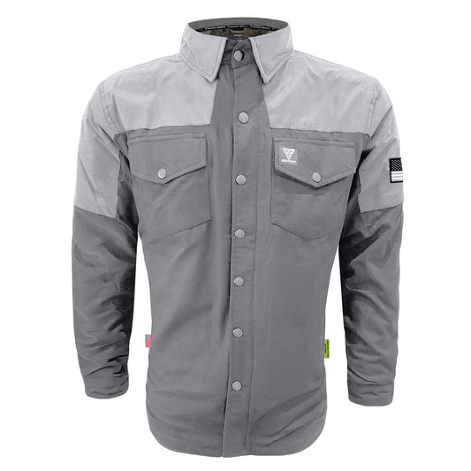 Flannel Reflective Shirt “Twilight Titanium" - Gray with Pads - REVRides