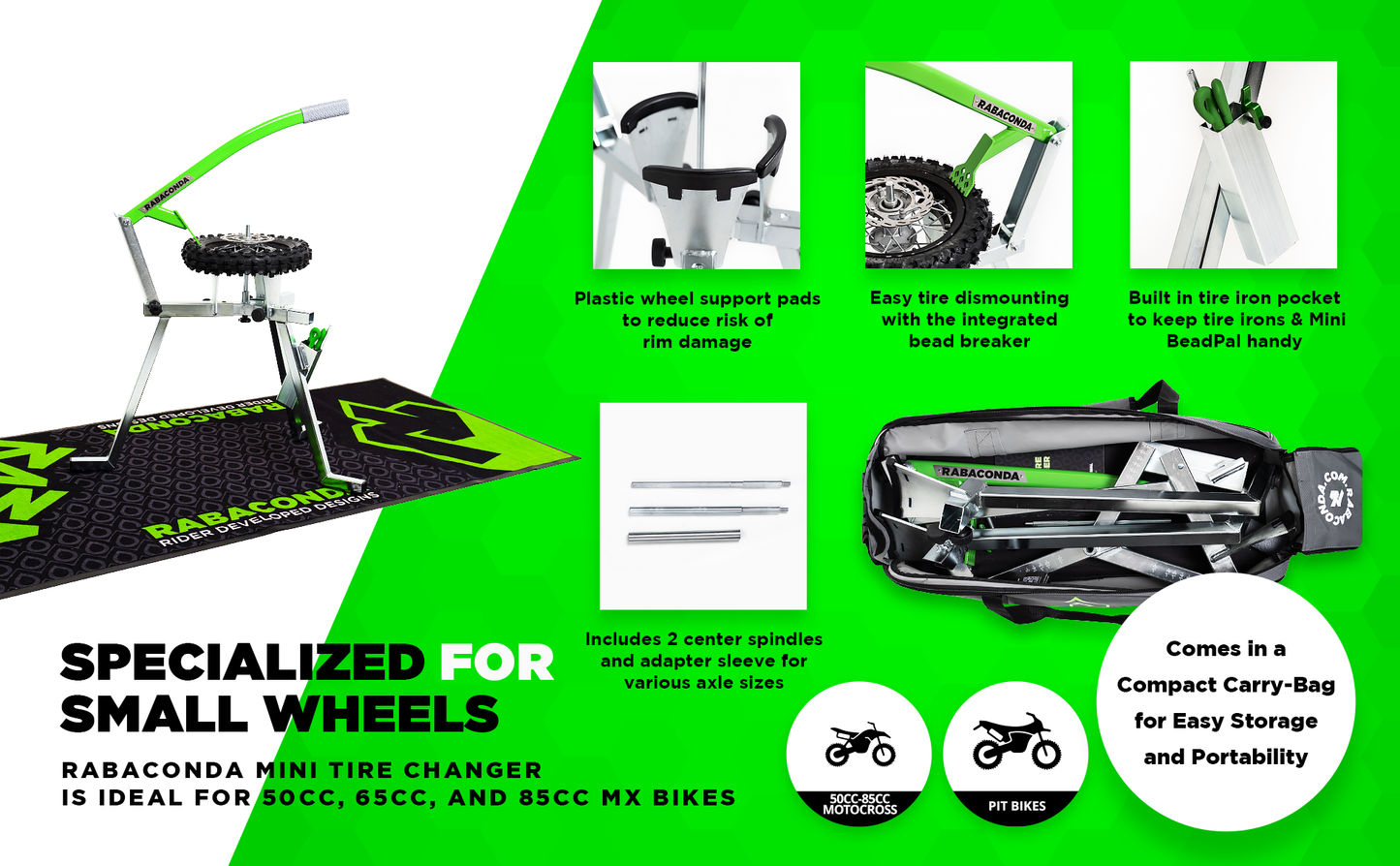 Rabaconda Mini Tire Changer for ETM RTR, Rawrr mini, Pit bikes & more