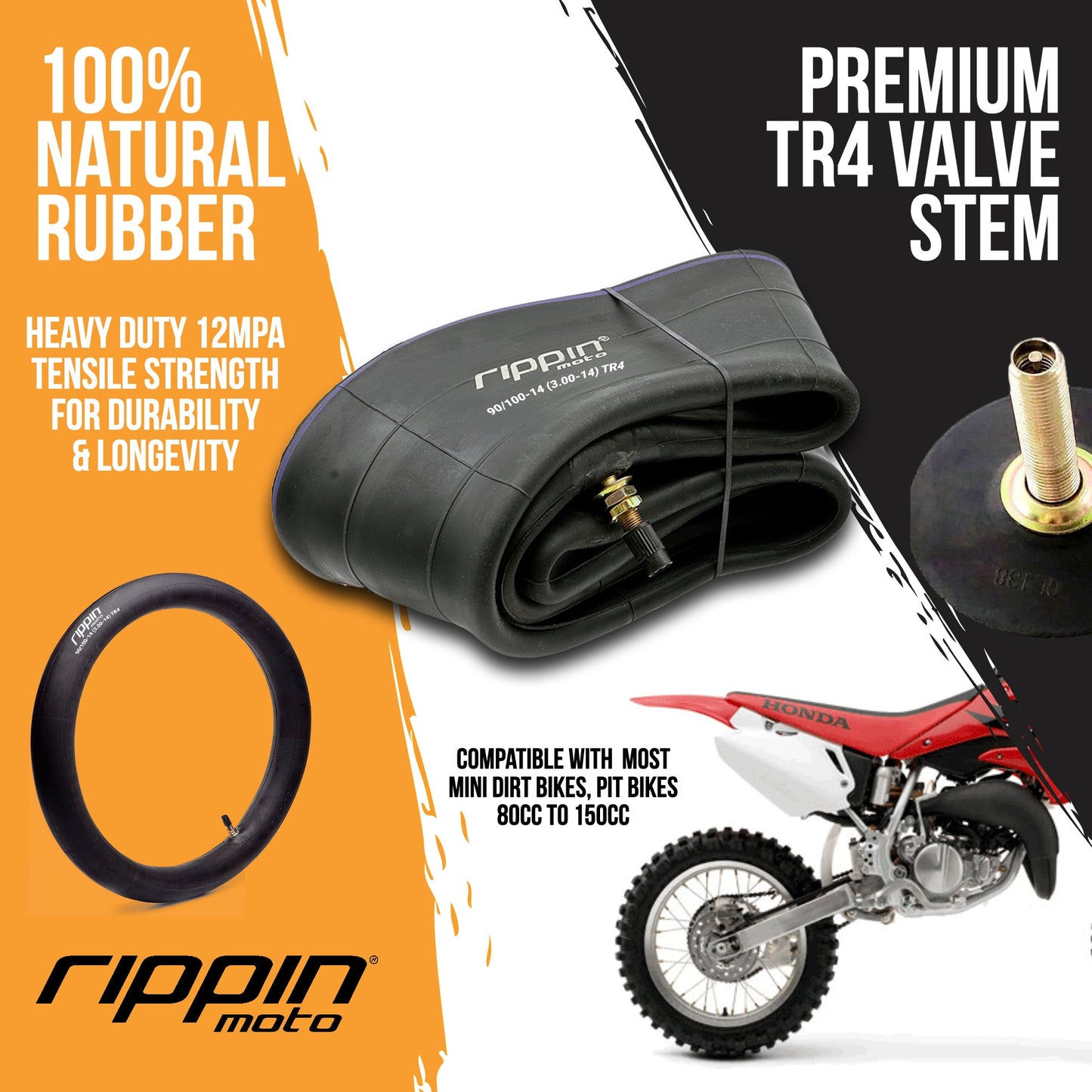 90/100-14 (3.0-14) Heavy Duty 14" Inner Tube 3mm Thick - REVRides