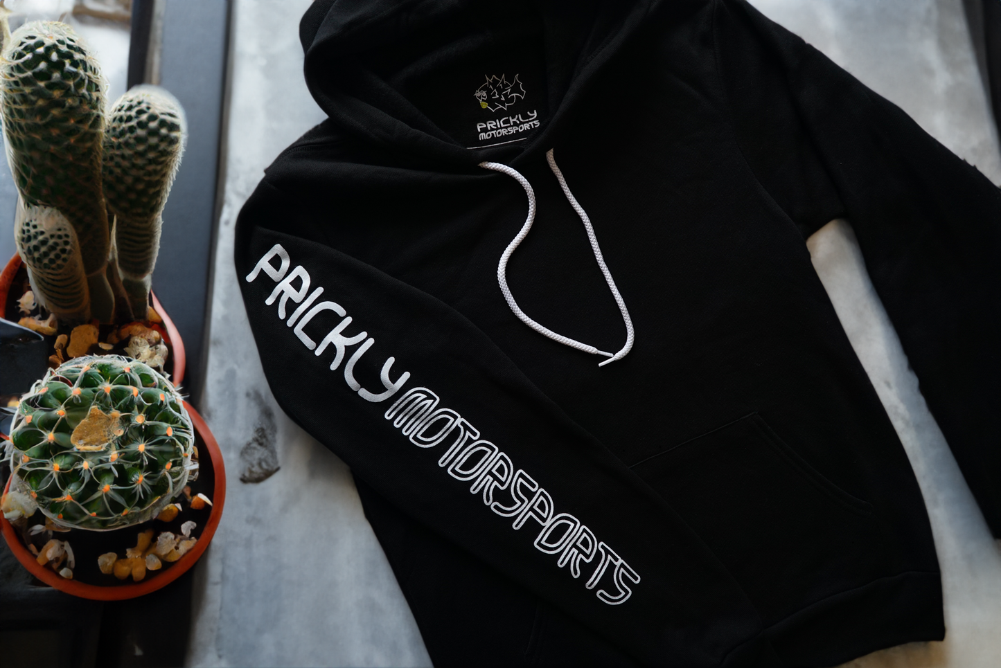 Fleece Hoodie | Prickly Sleeve Logo & Fish Back | By Prickly Motorsports