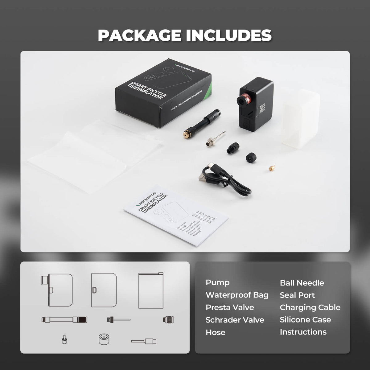 ROCKBROS AS1 Pro Mini Electric Pump | E-moto, E-bikes, Road and Mountain Bikes