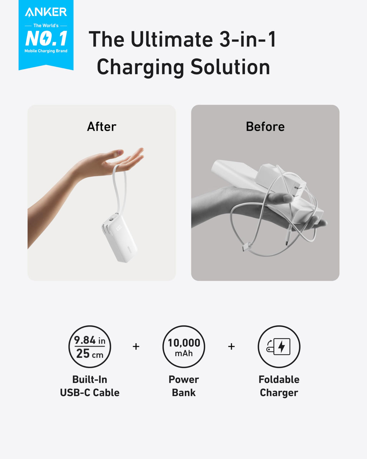 Anker Fusion Power Bank 10K, 30W | USB-C or Lightning Devices