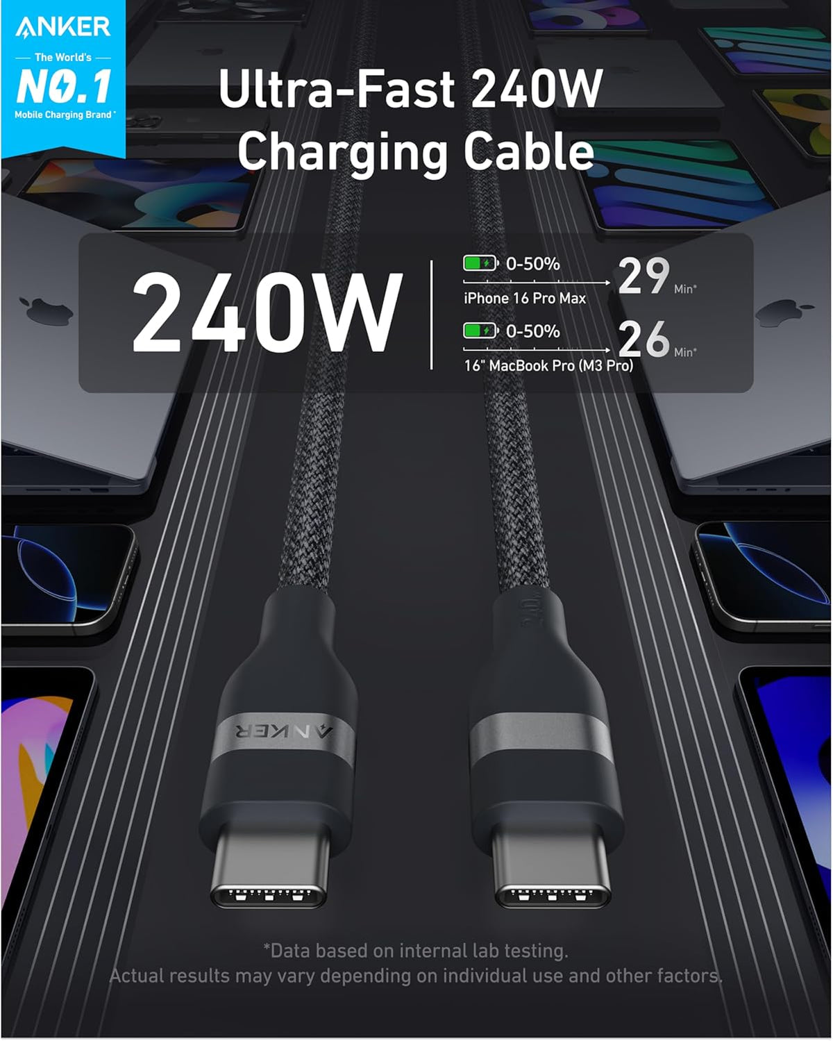 Anker Laptop Power Bank 25K, 165W with Built-In Cables | Laptops & Ride-Day Electronics