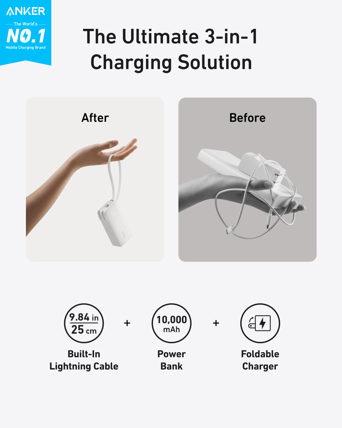 Anker Fusion Power Bank 10K, 30W | USB-C or Lightning Devices