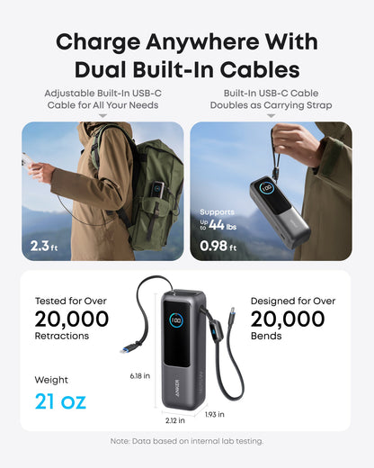 Anker Laptop Power Bank 25K, 165W with Built-In Cables | Laptops & Ride-Day Electronics