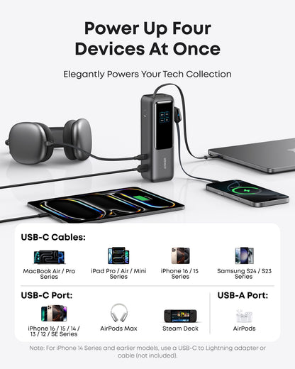 Anker Laptop Power Bank 25K, 165W with Built-In Cables | Laptops & Ride-Day Electronics