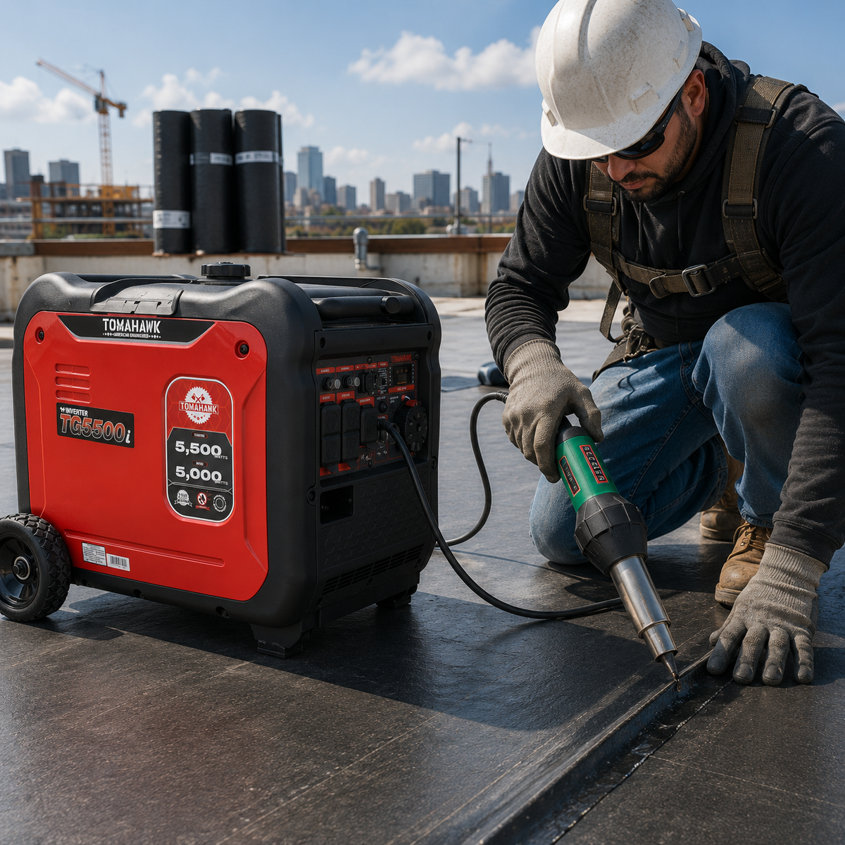 Tomahawk TG5500i 5500W Inverter Generator | E-Moto Charging, 120V/240V & Backup Power