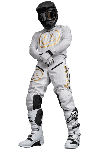 Numbskull Menace Moto Pant 2.0: White/Gold | Technical Riding Pants