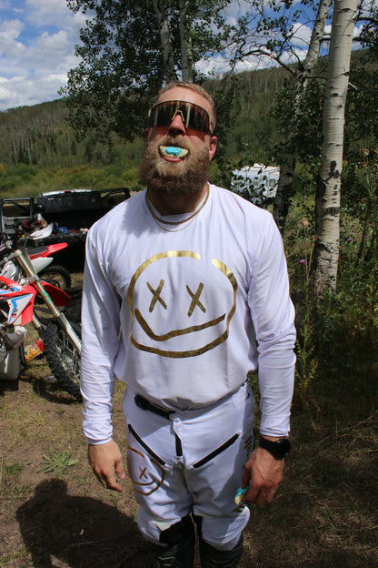 Numbskull Menace Moto/MTB Jersey 2.0: White/Gold | Technical Riding Jersey