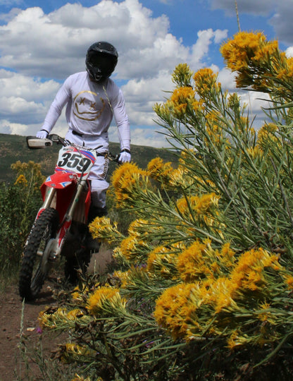 Numbskull Menace Moto/MTB Jersey 2.0: White/Gold | Technical Riding Jersey