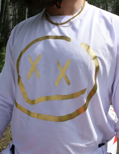 Numbskull Menace Moto/MTB Jersey 2.0: White/Gold | Technical Riding Jersey