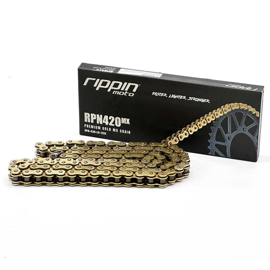 Rippin Moto RPN420MX (112 Link) Premium Gold MX O-Ring Chain for Surron Light Bee X, Segway X160 X260 & Talaria Sting - REVRides