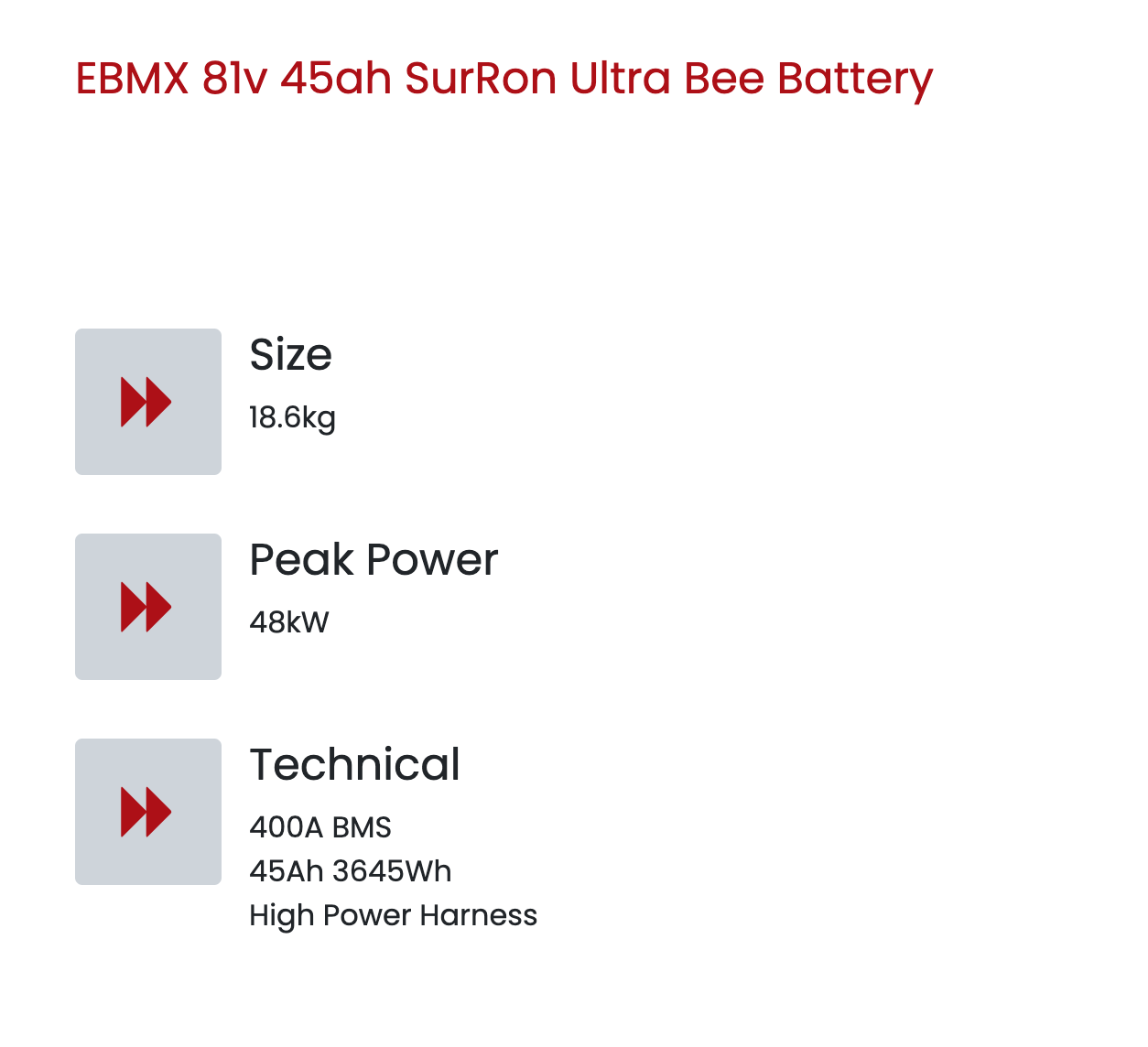 EBMX High Power Batteries for Surron Ultra Bee W/ New Lid