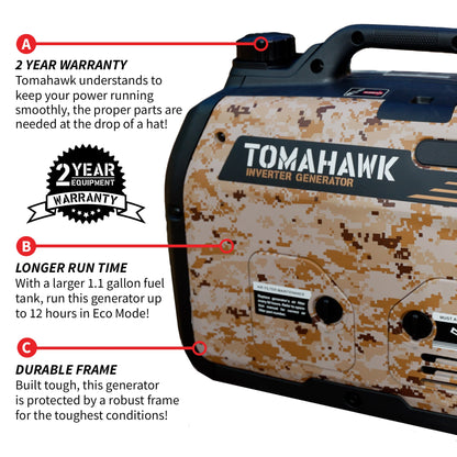 Tomahawk TG3000i-BRV 3000W Camo Inverter Generator | E-Moto Charging & Backup Power