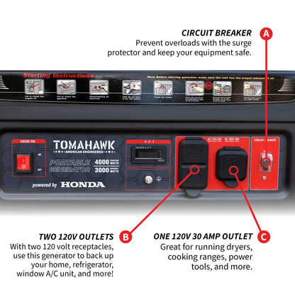 Tomahawk TG4000H 4000W Honda Generator | E-Moto Charging & Backup Power
