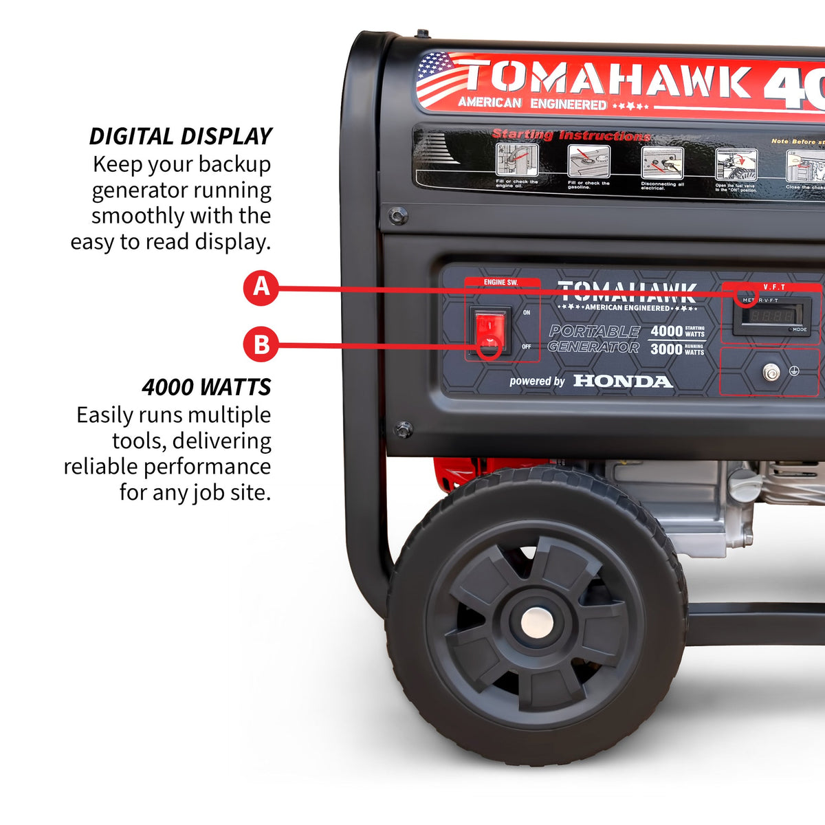 Tomahawk TG4000H 4000W Honda Generator | E-Moto Charging & Backup Power