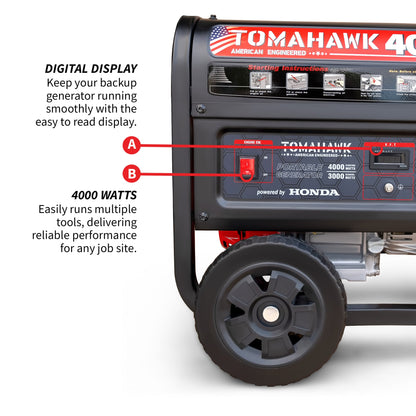 Tomahawk TG4000H 4000W Honda Generator | E-Moto Charging & Backup Power