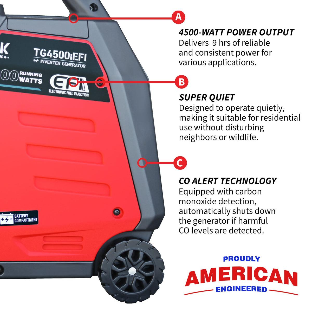 Tomahawk TG4500iEFI 4500W EFI Inverter Generator | E-Moto Charging & Backup Power