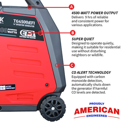 Tomahawk TG4500iEFI 4500W EFI Inverter Generator | E-Moto Charging & Backup Power