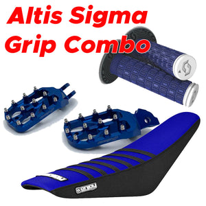 Altis Sigma GRIP COMBO | Elite Warp 9 foot pegs & Enjoy Ribbed Gripper Seat Cover