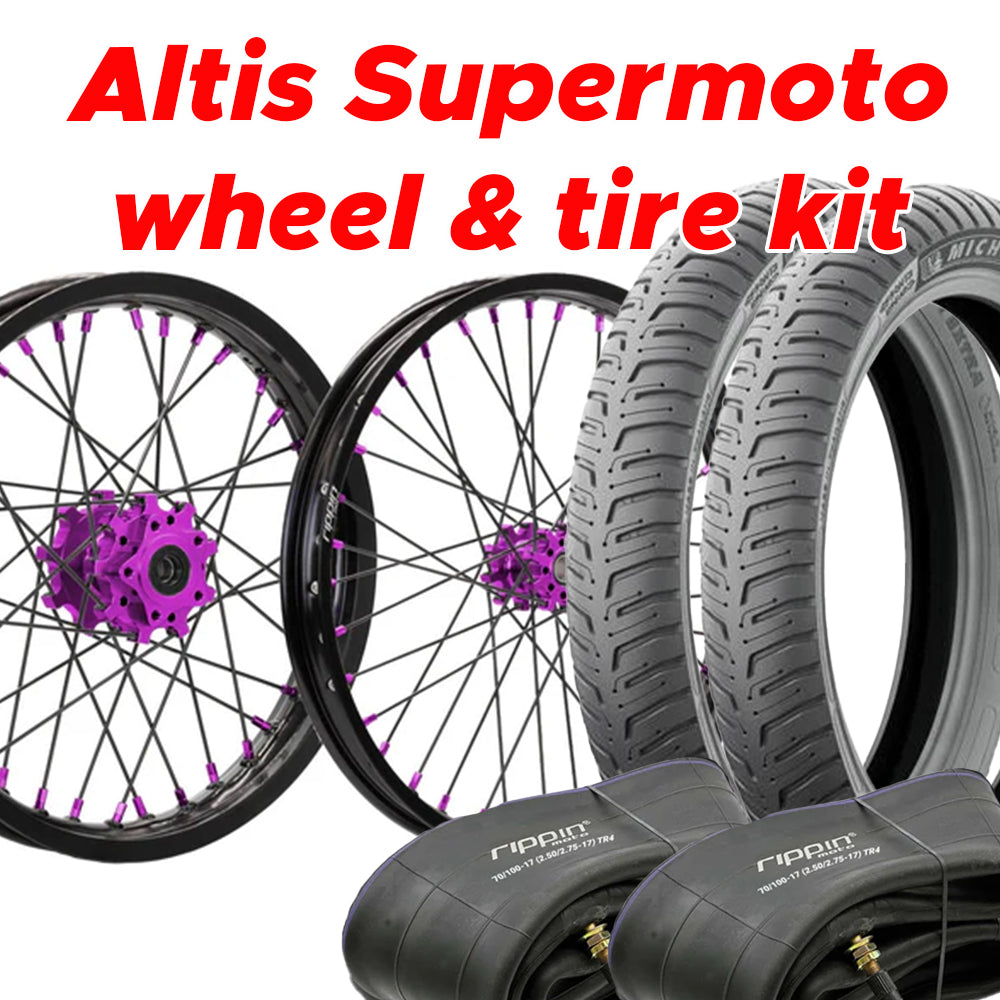 Blackline 17/17” Supermoto VersaMoto Wheel & Tire Bundle | For Altis Sigma | By Rippin Moto