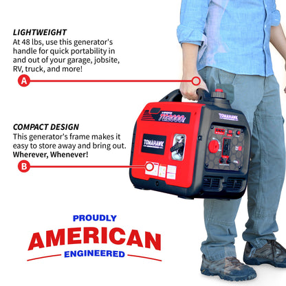 Tomahawk TG2000i 2100W Inverter Generator | Super quiet E-Moto Charging, Camping & Backup Power