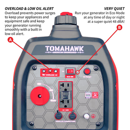 Tomahawk TG2000i 2100W Inverter Generator | Super quiet E-Moto Charging, Camping & Backup Power