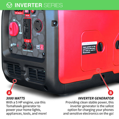 Tomahawk TG3000i 3000W Inverter Generator | Super Quiet E-Moto Charging, & Backup Power