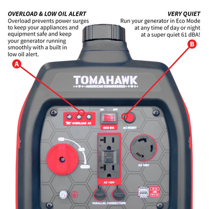 Tomahawk TG3000i 3000W Inverter Generator | Super Quiet E-Moto Charging, & Backup Power