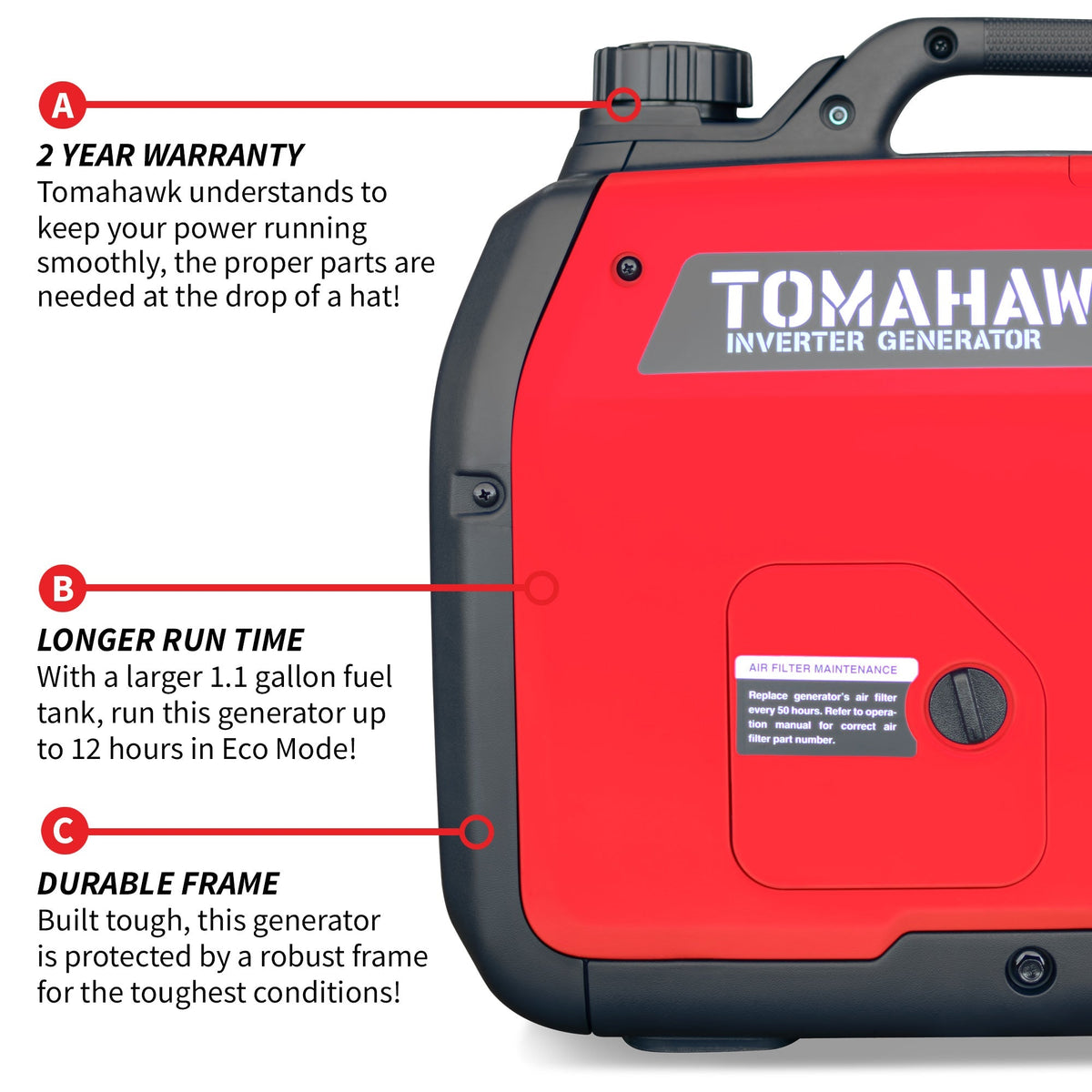 Tomahawk TG3000i 3000W Inverter Generator | Super Quiet E-Moto Charging, & Backup Power