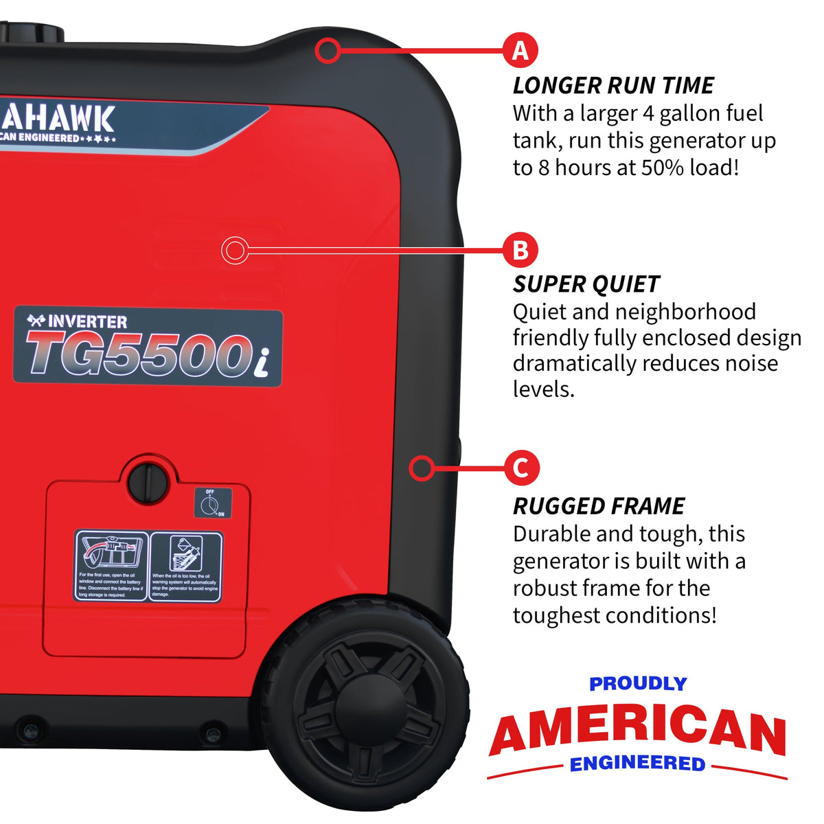 Tomahawk TG5500i 5500W Inverter Generator | E-Moto Charging, 120V/240V & Backup Power