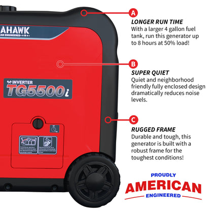 Tomahawk TG5500i 5500W Inverter Generator | E-Moto Charging, 120V/240V & Backup Power