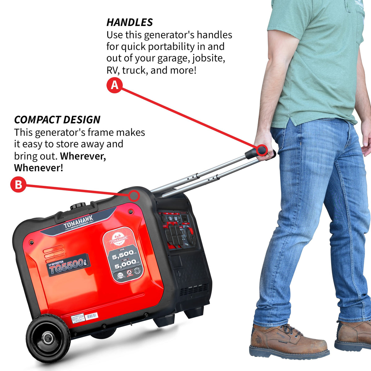 Tomahawk TG5500i 5500W Inverter Generator | E-Moto Charging, 120V/240V & Backup Power