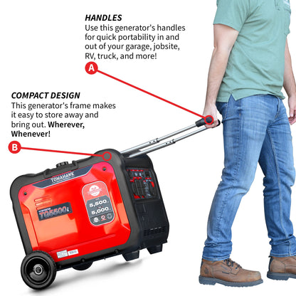 Tomahawk TG5500i 5500W Inverter Generator | E-Moto Charging, 120V/240V & Backup Power