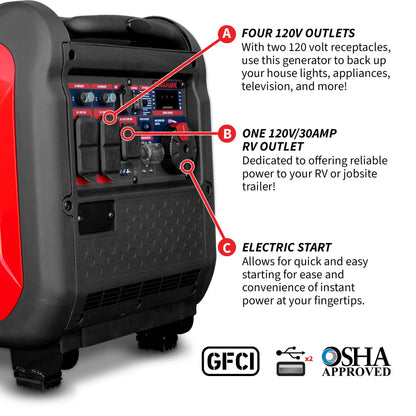 Tomahawk TG5500i 5500W Inverter Generator | E-Moto Charging, 120V/240V & Backup Power