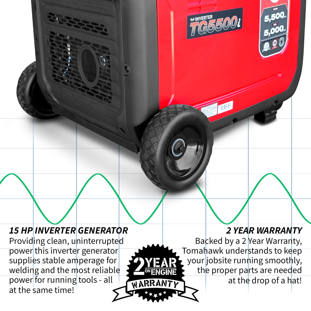 Tomahawk TG5500i 5500W Inverter Generator | E-Moto Charging, 120V/240V & Backup Power