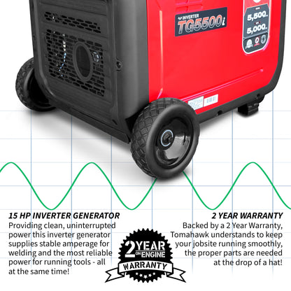 Tomahawk TG5500i 5500W Inverter Generator | E-Moto Charging, 120V/240V & Backup Power