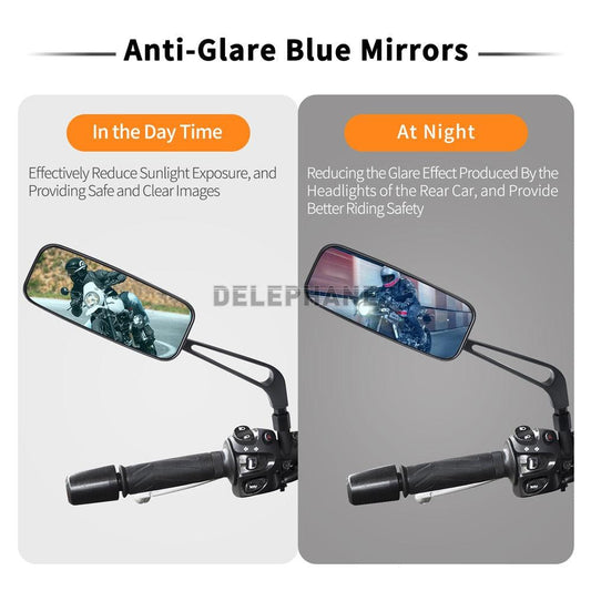 Sport 360-Degree Bicycle Moto Mirror | Black Aluminum Arm with Blue Anti-Glare Lens