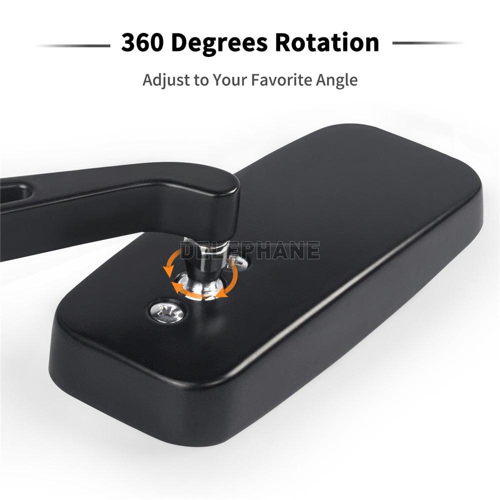 Sport 360-Degree Bicycle Moto Mirror | Black Aluminum Arm with Blue Anti-Glare Lens
