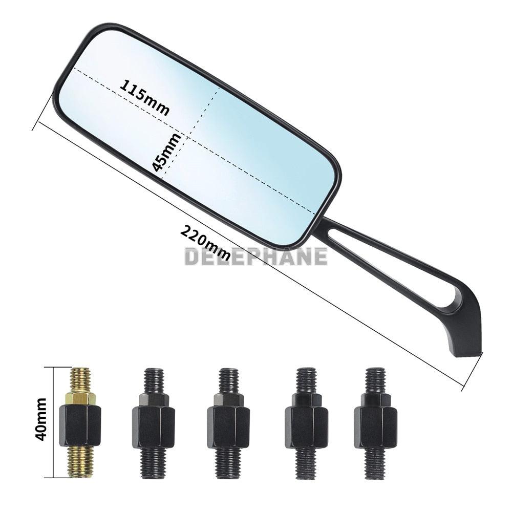 Sport 360-Degree Bicycle Moto Mirror | Black Aluminum Arm with Blue Anti-Glare Lens