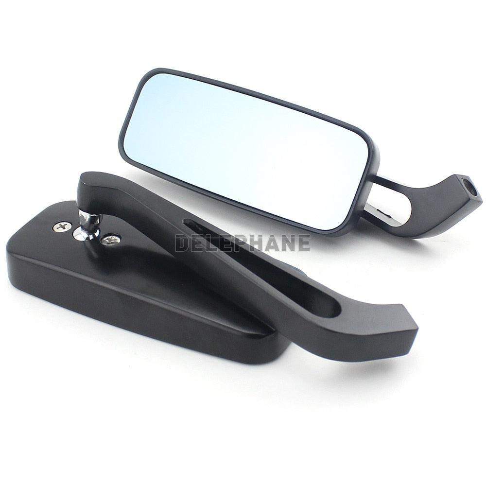 Sport 360-Degree Bicycle Moto Mirror | Black Aluminum Arm with Blue Anti-Glare Lens