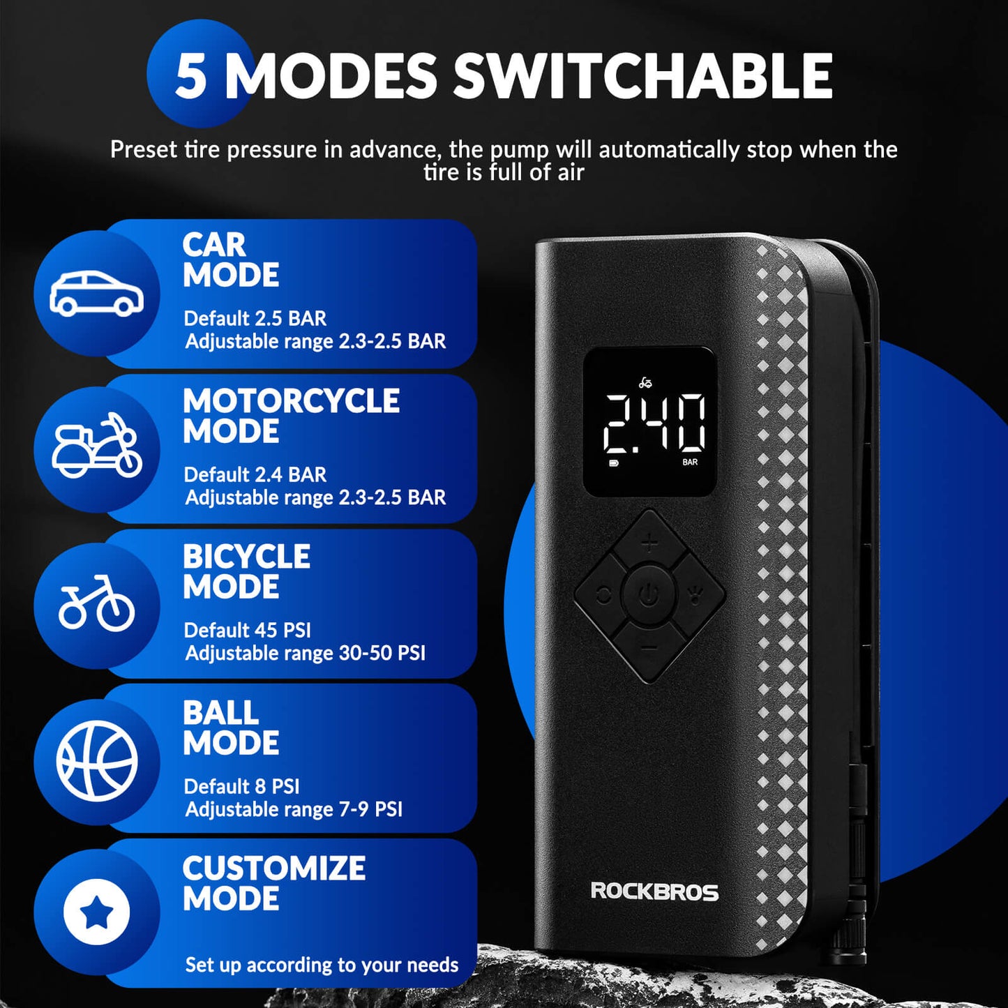 150 PSI Portable Electric Air Pump | e-moto E-Bikes and E-Scooters