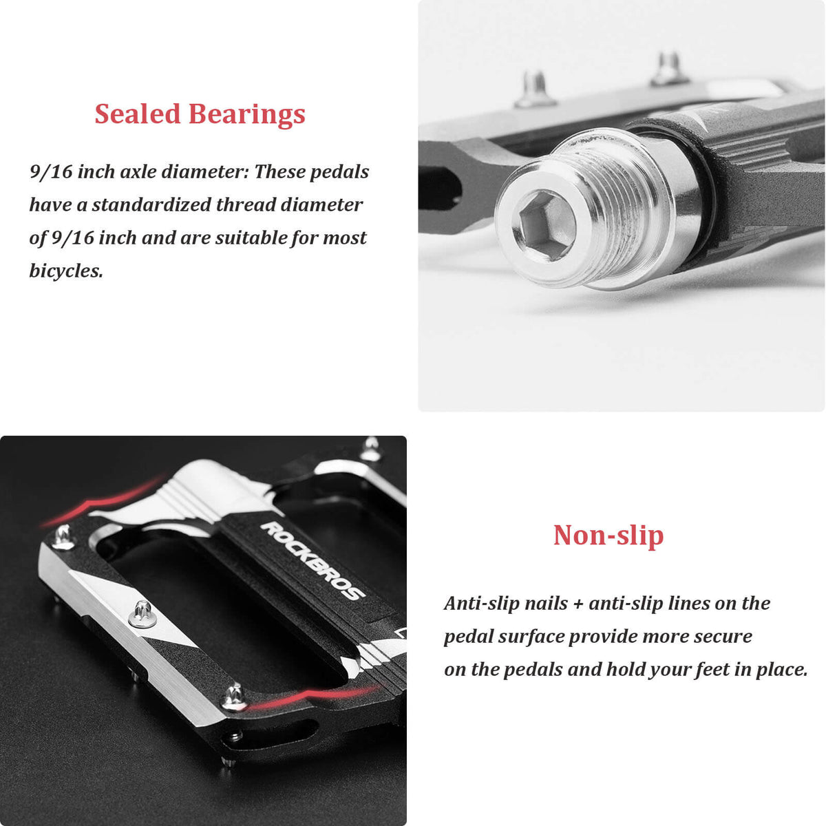 ROCKBROS Aluminum Alloy Pedals | 9/16" Bike Cranks