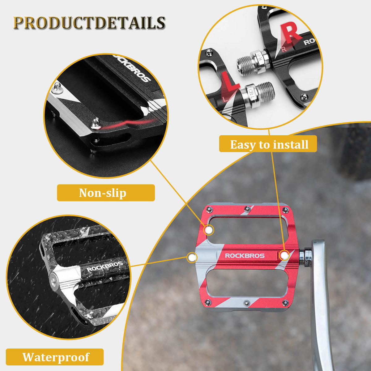 ROCKBROS Aluminum Alloy Pedals | 9/16" Bike Cranks