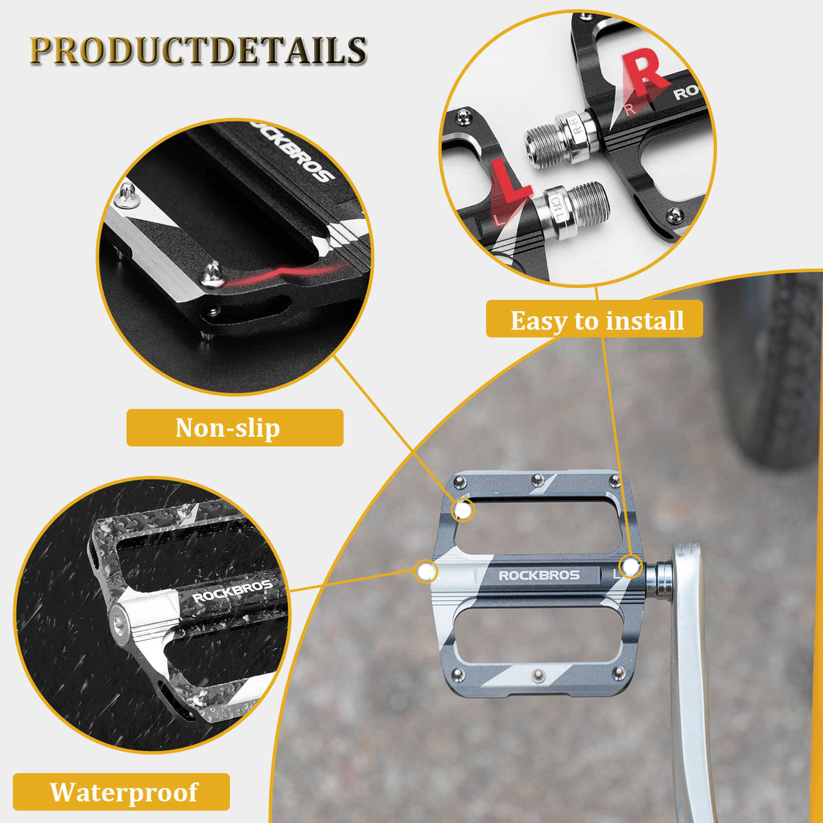 ROCKBROS Aluminum Alloy Pedals | 9/16" Bike Cranks