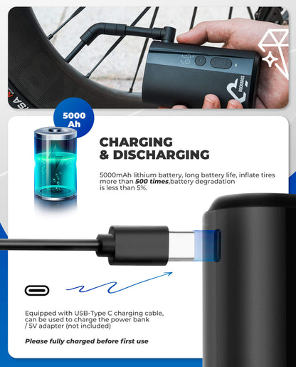 ROCKBROS Portable Electric Air Pump with 150 PSI | E-Bikes and E-Motos