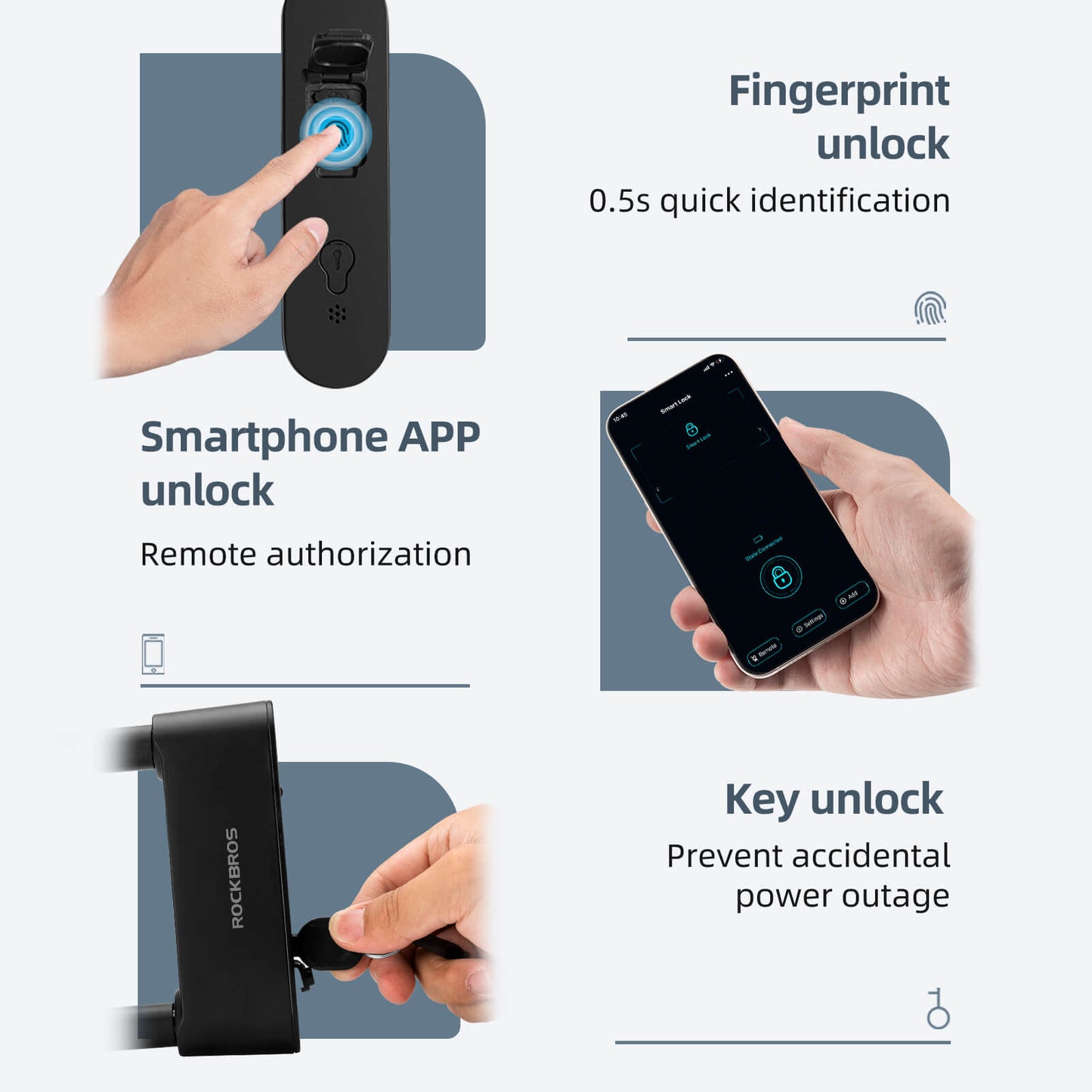 ROCKBROS Smart NFC U-Lock | Keyless eMoto eBicycle Security
