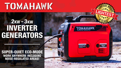 Tomahawk TG3000i 3000W Inverter Generator | Super Quiet E-Moto Charging, & Backup Power