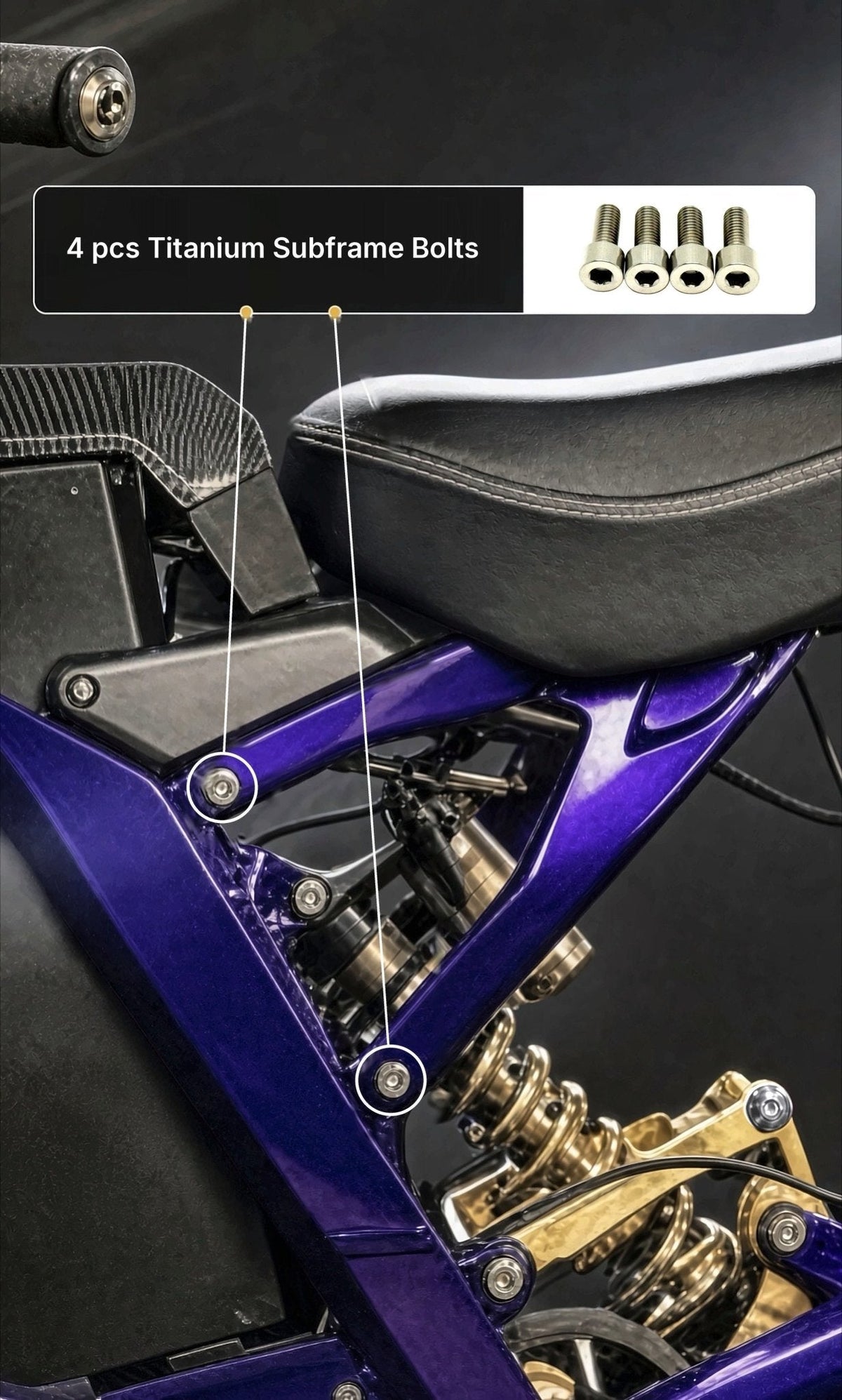 Titanium Seat Subframe Bolts | E-Moto Rear Subframe Hardware